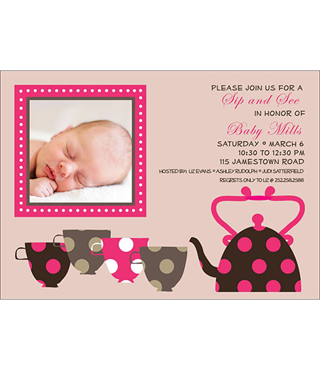 Sip and See Tea Cups Baby Shower Printable Invitation - Beige